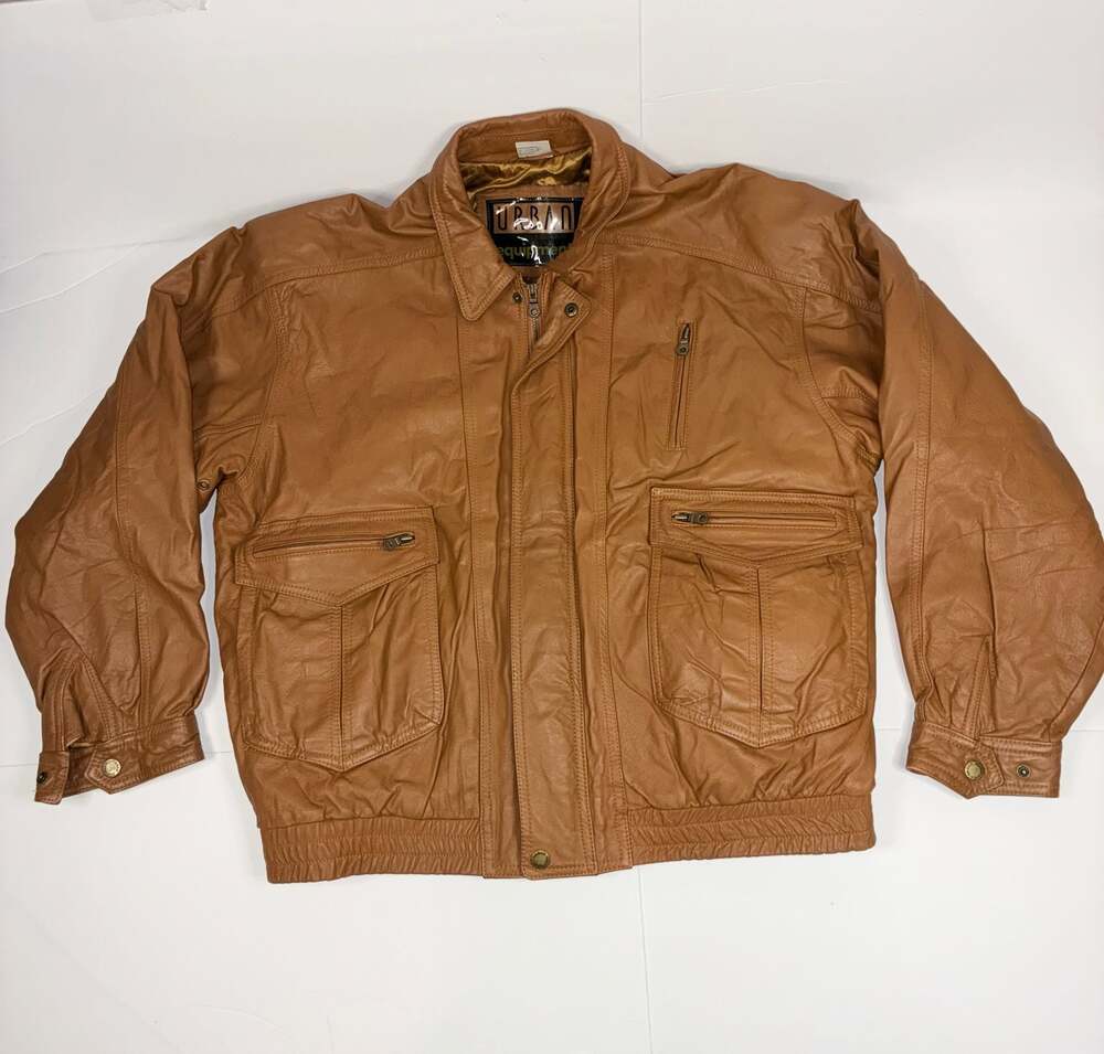 Urban Equipment Vintage Men Brown Leather Bomber Jacket Size L